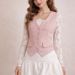 Together Blush Pink Tailored Vest Size 4 Wool Blend Button Front Coquette Chic